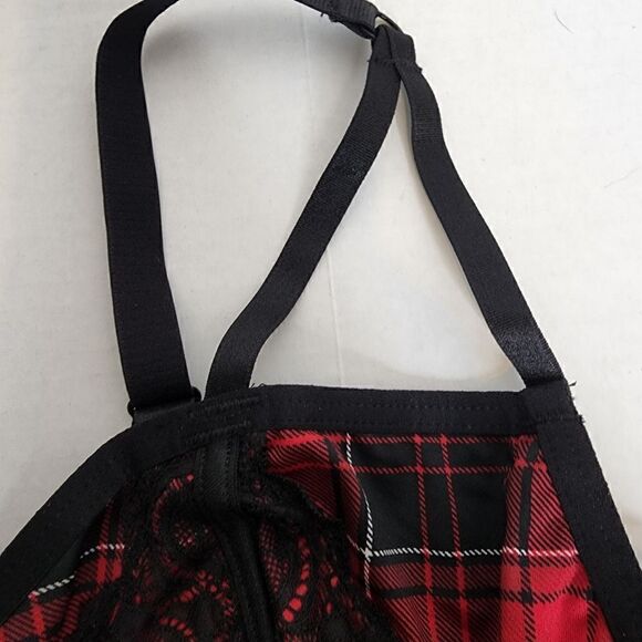 5X 28W Torrid Red Plaid Strappy Bralette Lingerie Longline Goth Punk Rock Unline - Picture 6 of 11